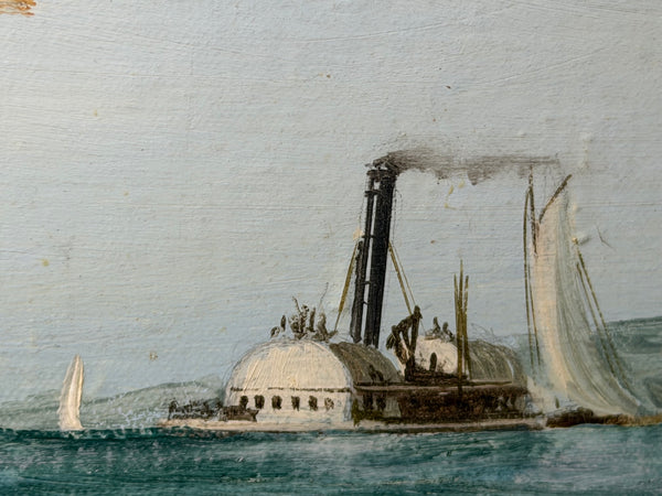 America's Cup Marine Oil Painting Depicting Mischief & Atalanta at the Start of the 1881 Race Signed John Bentham-Dinsdale