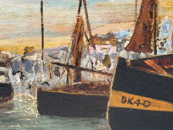 19th Century Oil Painting North Shields Harbour, River Tyne, with The Old Low Light Lighthouse