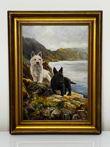 Oil Painting Scottish Terrier Dogs In Highlands Loch Awe After Samuel Fulton