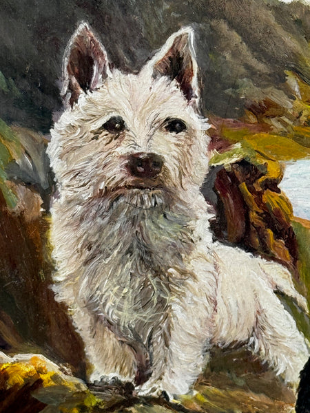 Oil Painting Scottish Terrier Dogs In Highlands Loch Awe After Samuel Fulton