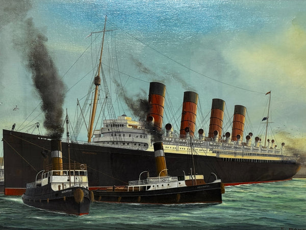 Historic Marine Painting 🚢 Docking RMS Mauretania In Liverpool 1907
