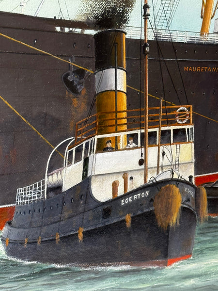 Historic Marine Painting 🚢 Docking RMS Mauretania In Liverpool 1907