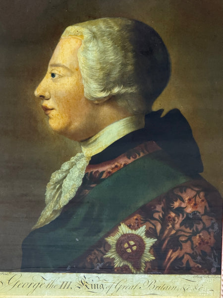 18th Century King George III  Reverse-Painted Mezzotint Engraved by Richard Purcell