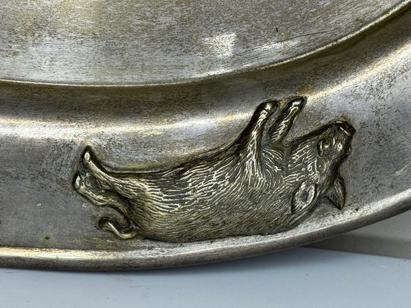 🦌 Antique Danish Silver Plate Repoussé Hunting Game Platter, c.1880s – Attributed to the Style of Cohr