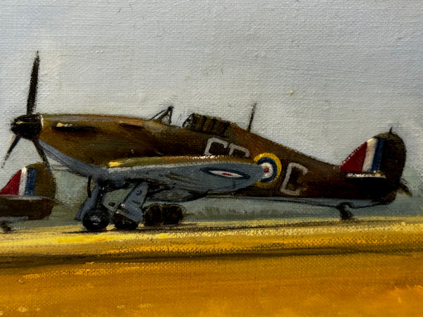 Oil Painting Battle Of Britain WW2 RAF Pilots Ready For Takeoff Biggin Hill Airfield
