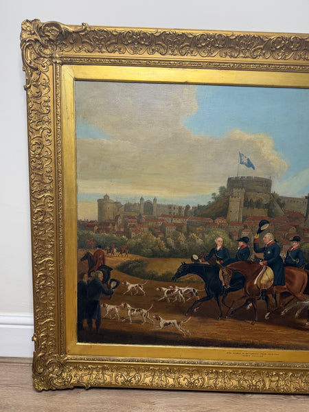 Victorian Oil Hunt Painting King George III Returning from Hunting, Windsor Castle