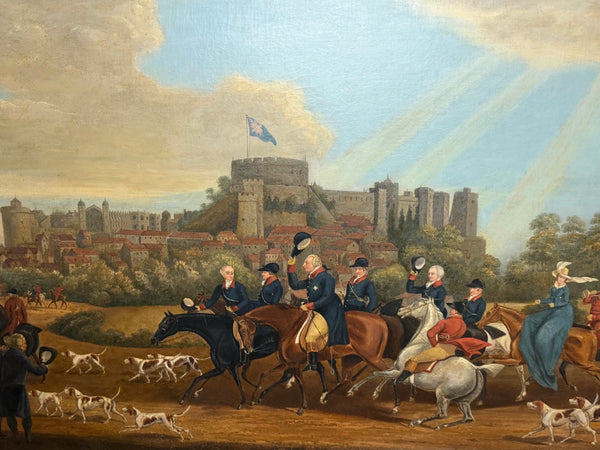 Victorian Oil Hunt Painting King George III Returning from Hunting, Windsor Castle