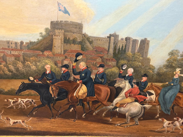 Victorian Oil Hunt Painting King George III Returning from Hunting, Windsor Castle