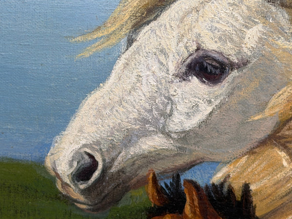 Oil Painting Grey Mare Standing Beside Chestnut Foal Mother and Son