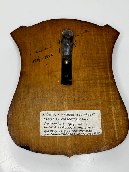 ✍️ From Scholar’s Hands: A 1919 Hand-Carved Crest of Rivington & Blackrod Grammar School