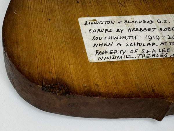 ✍️ From Scholar’s Hands: A 1919 Hand-Carved Crest of Rivington & Blackrod Grammar School