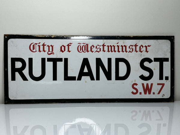 Enamel London Road Sign City Of Westminster Rutland Street Knightsbridge S.W.7