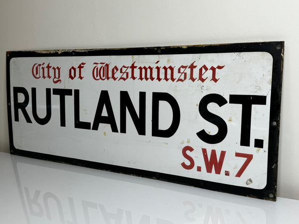 Enamel London Road Sign City Of Westminster Rutland Street Knightsbridge S.W.7