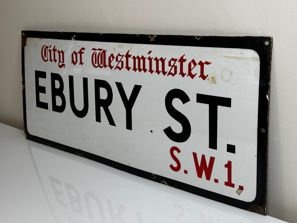 C1940's Enamel London Road Sign City Of Westminster Ebury Street Belgravia S.W.1