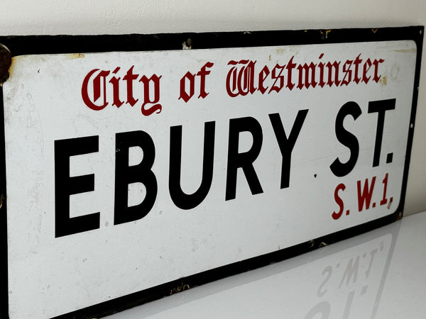 C1940's Enamel London Road Sign City Of Westminster Ebury Street Belgravia S.W.1