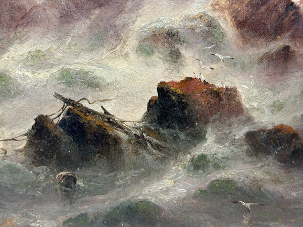La Corbière Lighthouse Shipwreck Beneath, Jersey Victorian Marine Painting