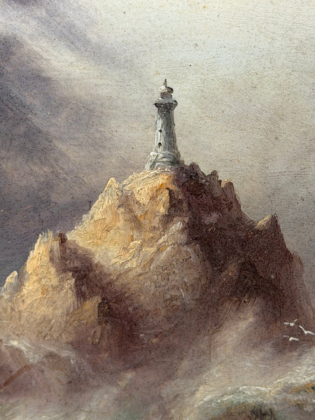 La Corbière Lighthouse Shipwreck Beneath, Jersey Victorian Marine Painting
