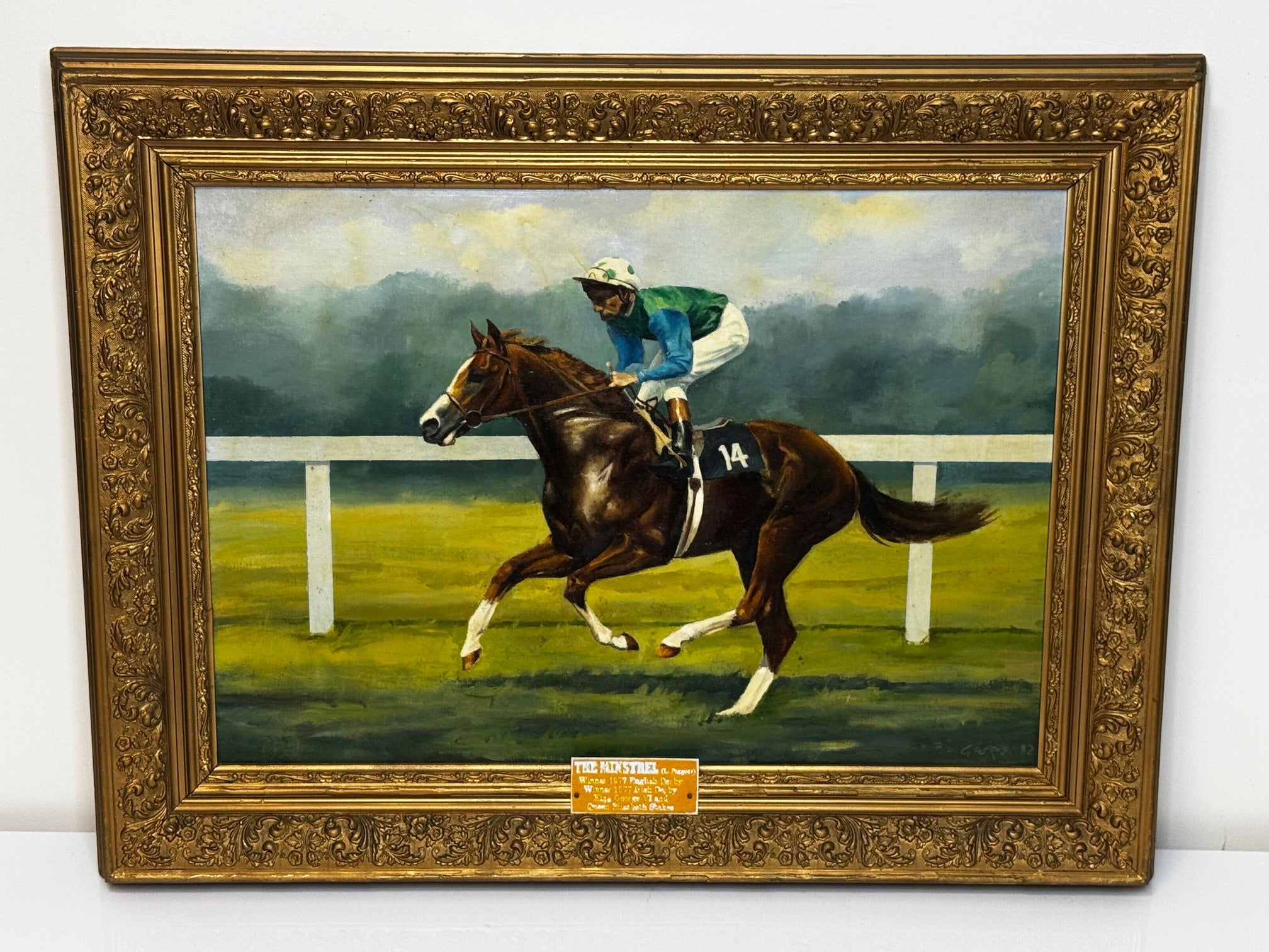 Oil Painting The Minstrel Epsom Derby 1977 Jockey Lester Piggott Up