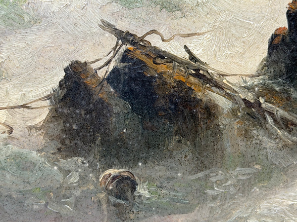 La Corbière Lighthouse Shipwreck Beneath, Jersey Victorian Marine Painting