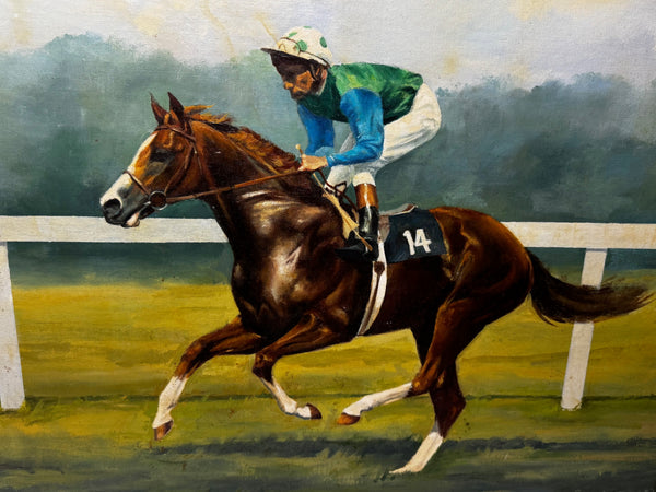 Oil Painting The Minstrel Epsom Derby 1977 Jockey Lester Piggott Up