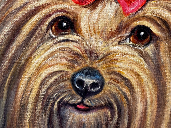 “Duchess”: Yorkshire Terrier with Congo Pink Bow 🎀 Painted in the Style of John Emms
