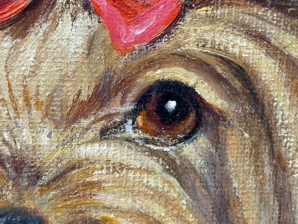 “Duchess”: Yorkshire Terrier with Congo Pink Bow 🎀 Painted in the Style of John Emms