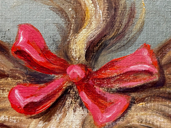 “Duchess”: Yorkshire Terrier with Congo Pink Bow 🎀 Painted in the Style of John Emms