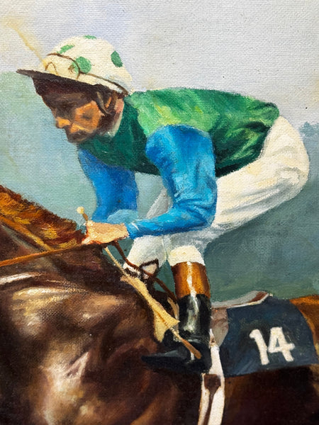 Oil Painting The Minstrel Epsom Derby 1977 Jockey Lester Piggott Up