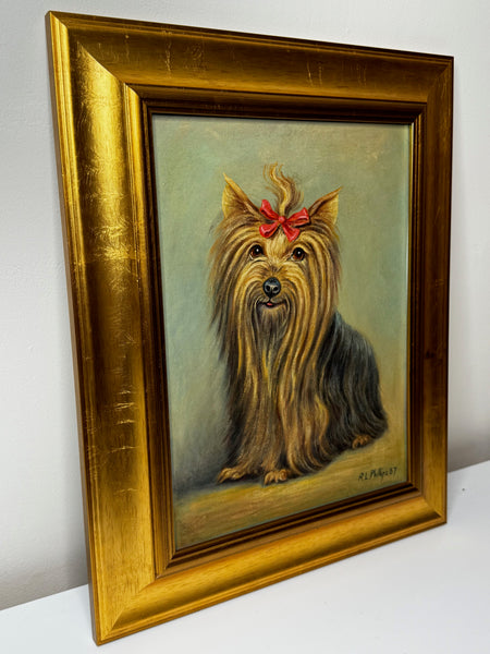 “Duchess”: Yorkshire Terrier with Congo Pink Bow 🎀 Painted in the Style of John Emms