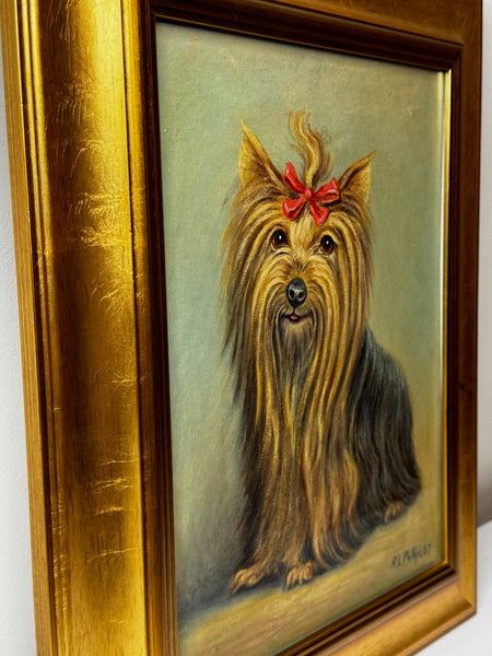 “Duchess”: Yorkshire Terrier with Congo Pink Bow 🎀 Painted in the Style of John Emms