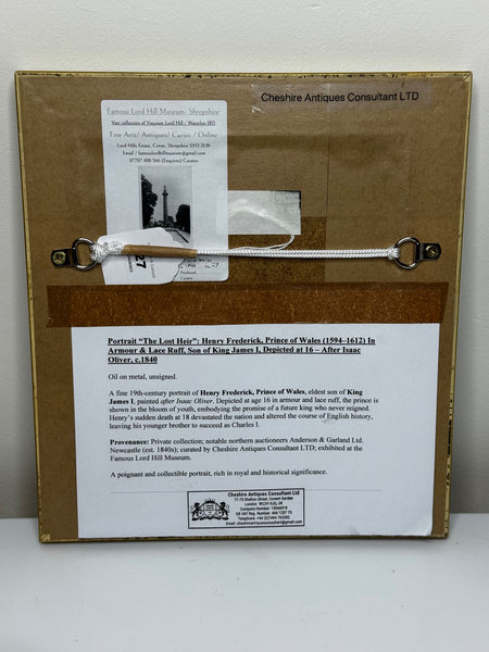 👑 The Lost Heir: Henry Frederick, Prince of Wales in Ceremonial Armour with the Order of the Garter — British School after Isaac Oliver, c.1840