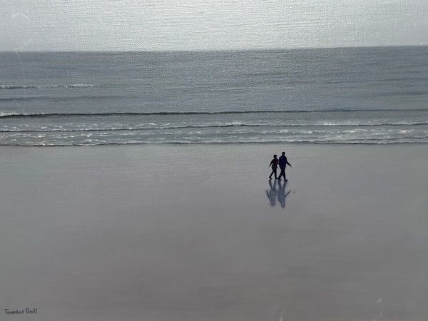 Walking Together at Low Tide British Coastal Oil Painting Signed Trinidad Ball C2012