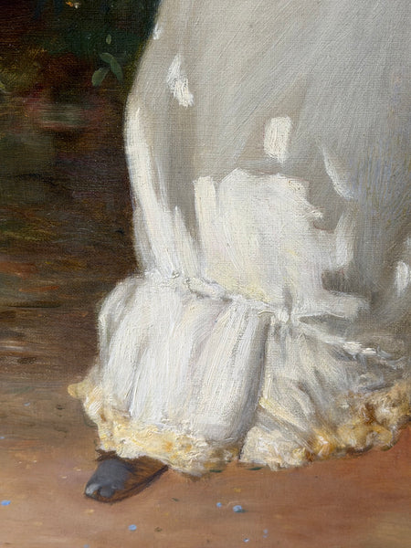 William Oliver Victorian Oil Painting of a Young Lady with a Red Parasol