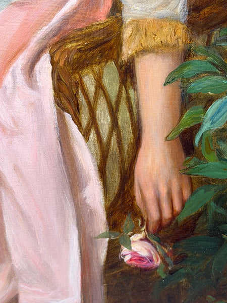 William Oliver Victorian Oil Painting of a Young Lady with a Red Parasol