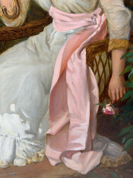 William Oliver Victorian Oil Painting of a Young Lady with a Red Parasol