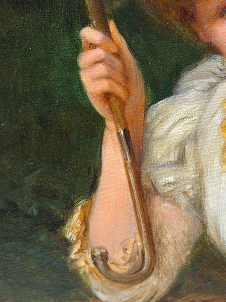 William Oliver Victorian Oil Painting of a Young Lady with a Red Parasol