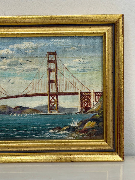 Jean Bowler Miniature Oil Golden Gate Bridge, San Francisco, California, circa 1980