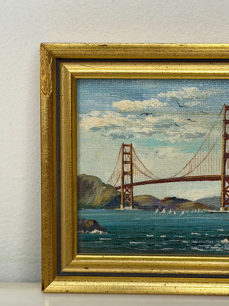 Jean Bowler Miniature Oil Golden Gate Bridge, San Francisco, California, circa 1980