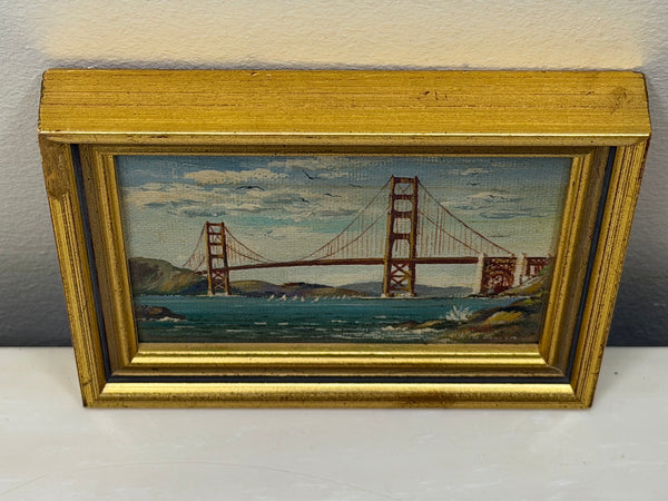 Jean Bowler Miniature Oil Golden Gate Bridge, San Francisco, California, circa 1980