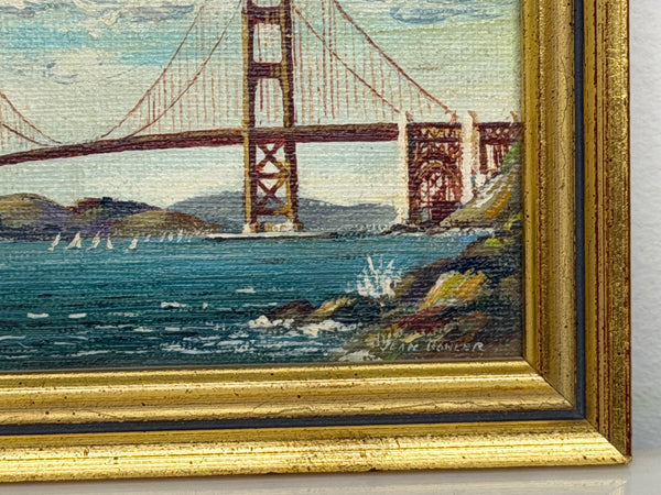 Jean Bowler Miniature Oil Golden Gate Bridge, San Francisco, California, circa 1980