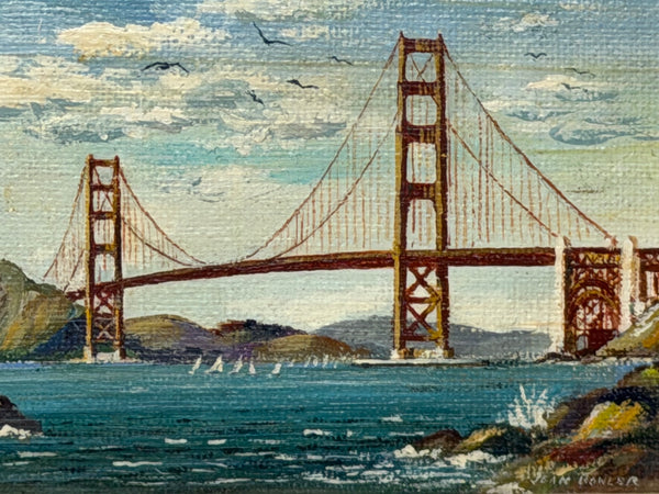 Jean Bowler Miniature Oil Golden Gate Bridge, San Francisco, California, circa 1980