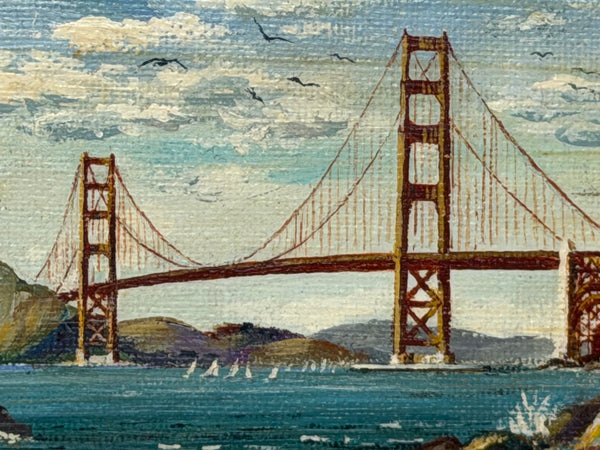 Jean Bowler Miniature Oil Golden Gate Bridge, San Francisco, California, circa 1980