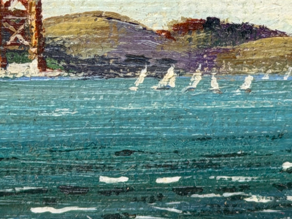Jean Bowler Miniature Oil Golden Gate Bridge, San Francisco, California, circa 1980