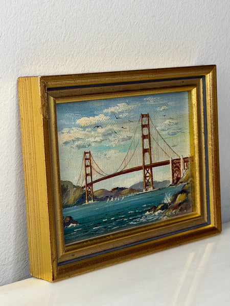 Jean Bowler Miniature Oil Golden Gate Bridge, San Francisco, California, circa 1980