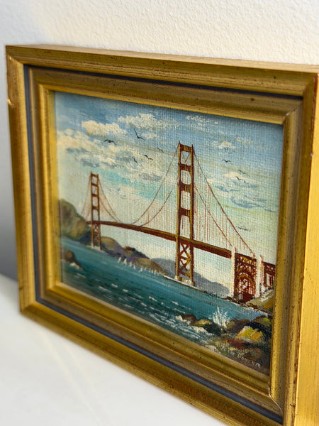 Jean Bowler Miniature Oil Golden Gate Bridge, San Francisco, California, circa 1980