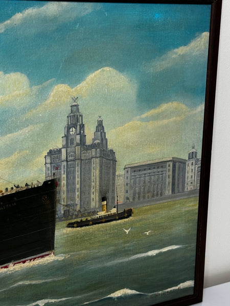 Oil Painting RMS Lancastria Ship Leaving Liverpool Heading To Evacuate British Expeditionary Force June 1940
