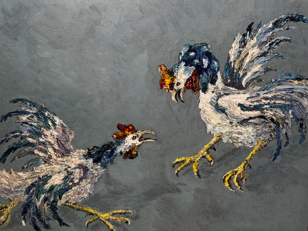 Expressionist Sporting Painting |Cocks Fighting (c.1965) — After Leon Kossoff