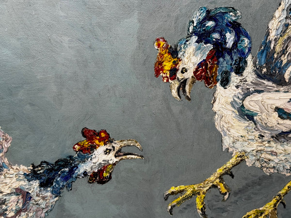 Expressionist Sporting Painting |Cocks Fighting (c.1965) — After Leon Kossoff