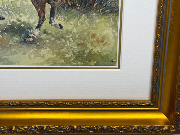 Equestrian Watercolour Mounted Huntsman on a Bay Hunter