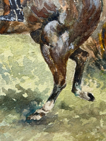 Equestrian Watercolour Mounted Huntsman on a Bay Hunter